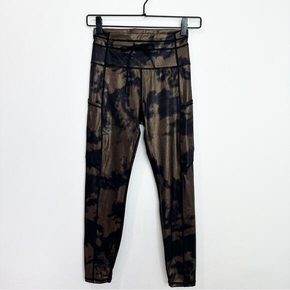 Zyia Bronze Hendrix Legging Metallic Pocket Drawstring Luxe 7/8 Athletic Active - Picture 2 of 7